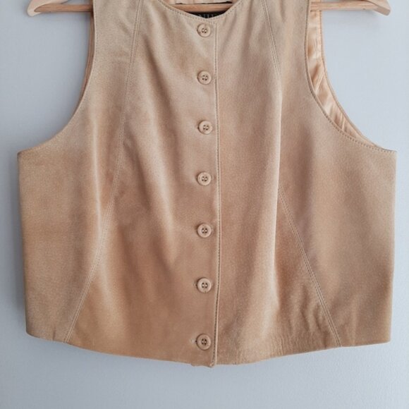 DANIER 100% Genuine Suede Leather Vest Button Down Cream Beige Sz S - Picture 4 of 14